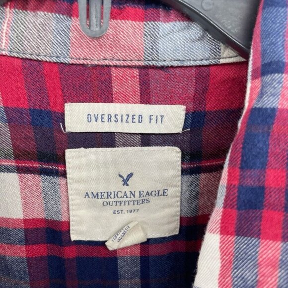 American Eagle Outfitters Shirt Women's Sz XL Red Plaid Oversized Fit Button Up - Picture 10 of 13